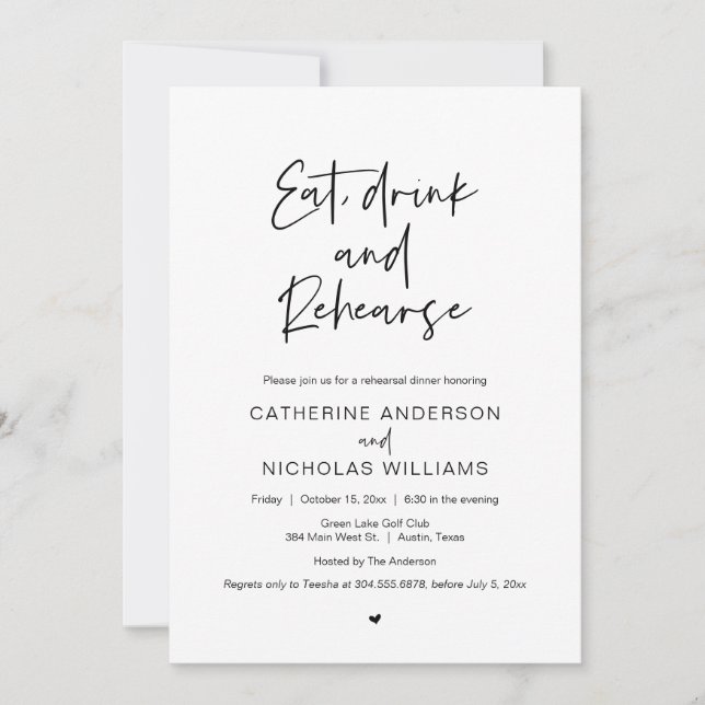 Invitación Boda Ensayo Cena, bebida y ensayo (Anverso)