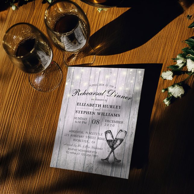 Invitación Boda Ensayo Cena Champán Gafas Madera (Subido por el creador)