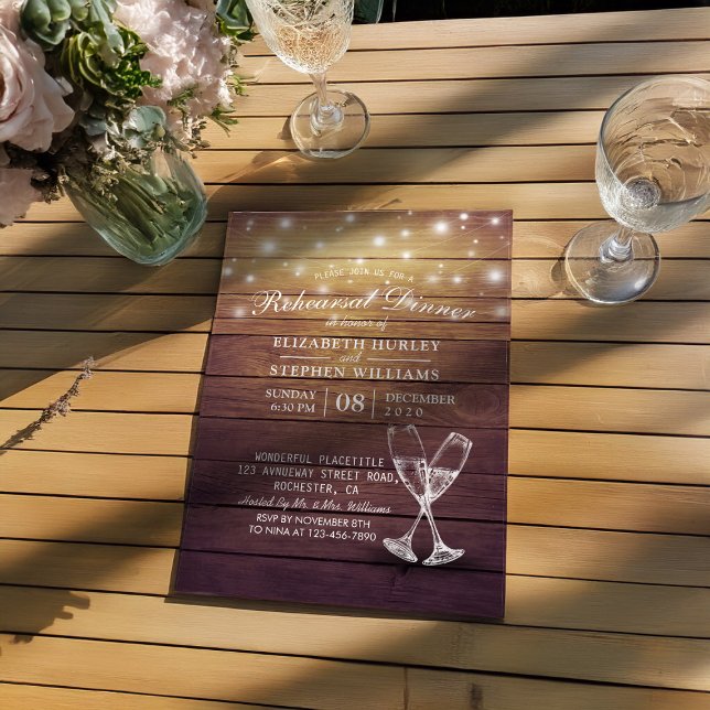 Invitación Boda Ensayo Cena Champán Gafas Madera (Subido por el creador)