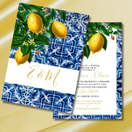 Invitación Boda Ensayo Cena Moda de mosaico azul limón