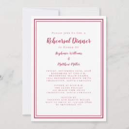 Invitación Boda Ensayo Cena Moderna Simple Magenta Rojo