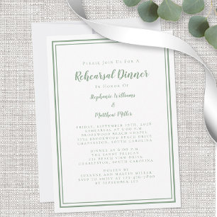 Invitación Boda Ensayo Cena Moderno Sage Verde Blanco