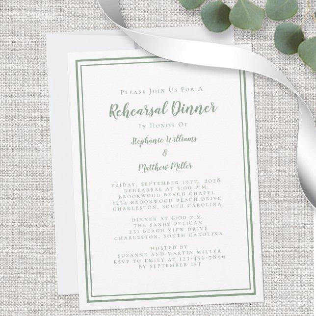 Invitación Boda Ensayo Cena Moderno Sage Verde Blanco (Subido por el creador)