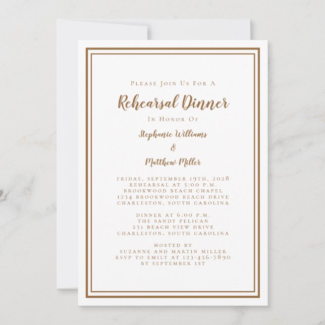 Invitación Boda Ensayo Cena Moderno Simple Caída Marrón (Anverso)