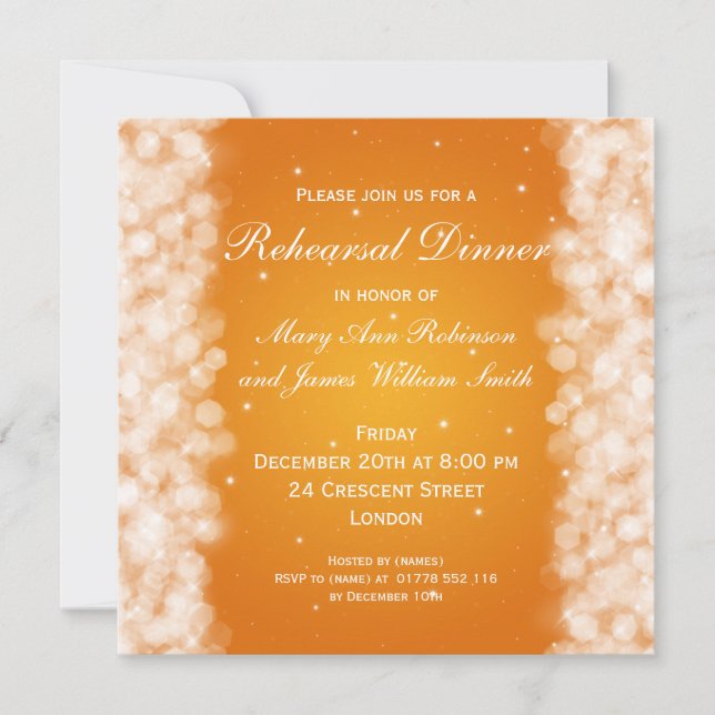 Invitación Boda Ensayo Fiesta Cena Naranja (Anverso)