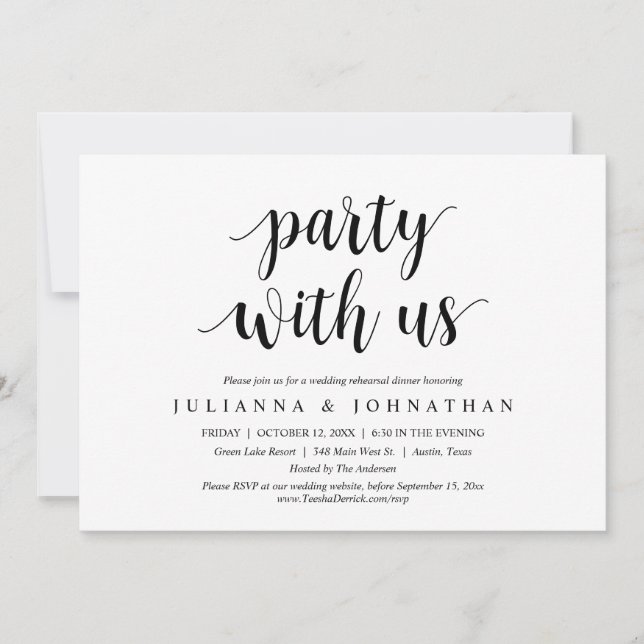 Invitación Boda Ensayo Fiesta de cena con nosotros (Anverso)