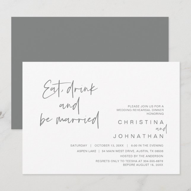 Invitación Boda Ensayos Cena, Bebe y se casa (Anverso / Reverso)