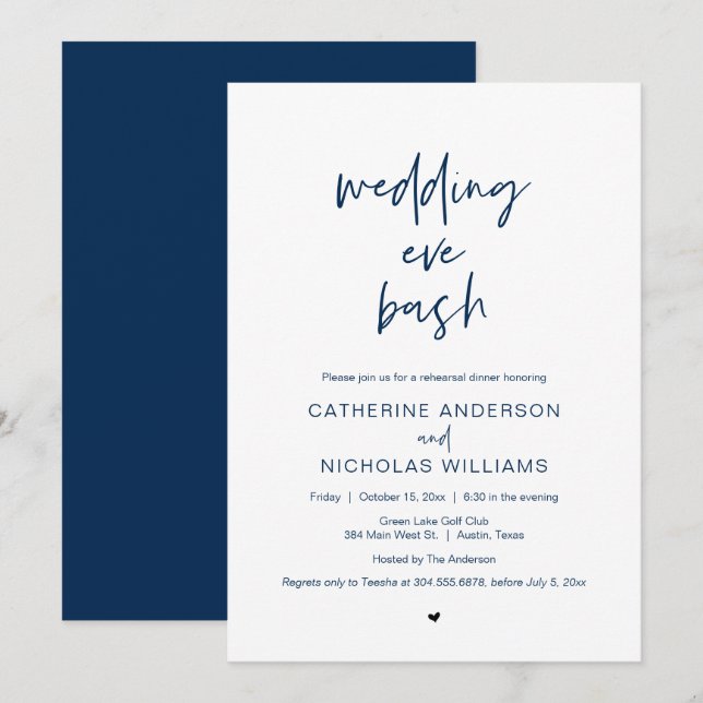 Invitación Boda Ensayos Cena, celebración de vísperas Inv (Anverso / Reverso)