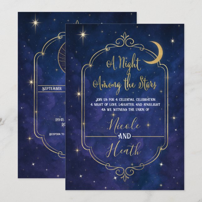 Invitación Boda entre las estrellas cielos celestiales  (Anverso / Reverso)