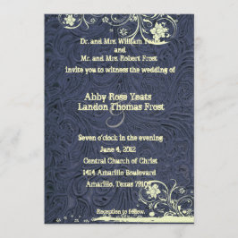 Invitación Boda equipada azul del cordón del cuero y de la