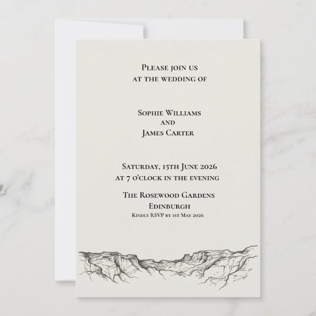 Invitación Boda Esbozo Castillo Escocés Mármol (Anverso)