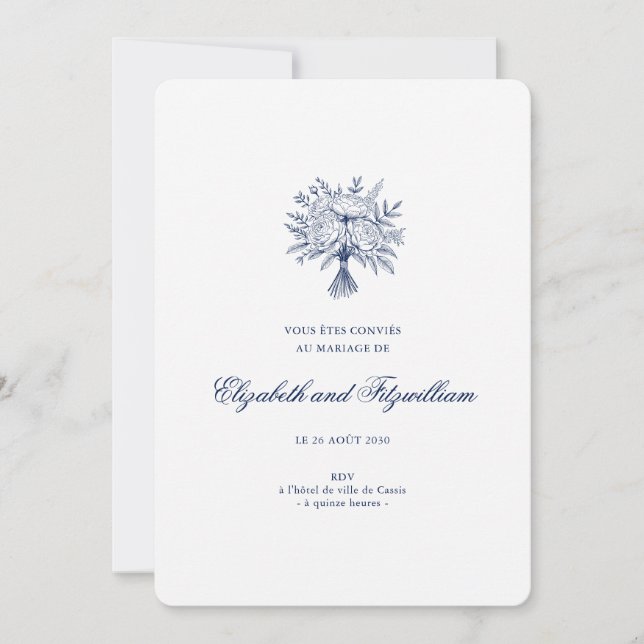 Invitación Boda Esbozo minimalista de Bouquet (Anverso)