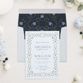 Invitación Boda escandinava polvorienta azul folk