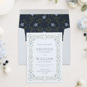 Invitación Boda escandinava polvorienta azul folk