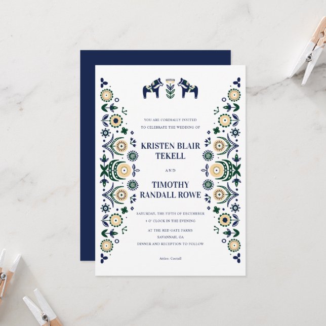 Invitación Boda Escandinavo Escandinavo Nórdico Dala Caballo  (Anverso/Reverso In Situ)