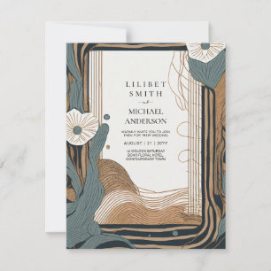 Invitación Boda escandinavo japonés Resumen Verde azulada Bro