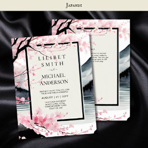 Invitación Boda escandinavo japonés tema negro rosado
