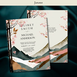 Invitación Boda escandinavo japonés tema negro rosado