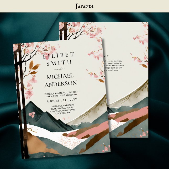 Invitación Boda escandinavo japonés tema negro rosado (Subido por el creador)