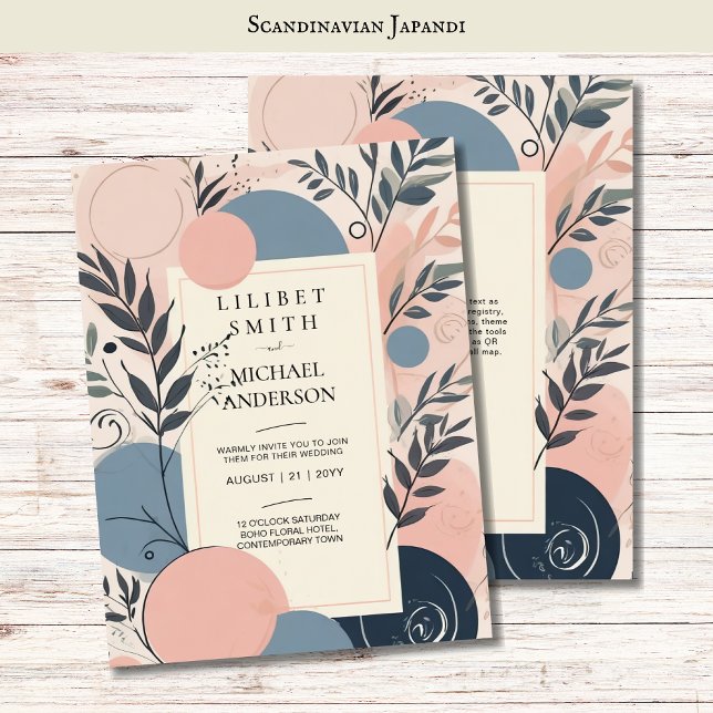 Invitación Boda escandinavo japonés tema Rubor azul (Subido por el creador)