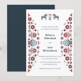 Invitación Boda escandinavo nórdico de arte popular Dala Hors