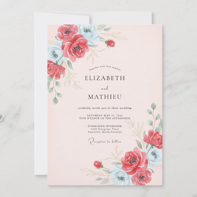Invitación Boda Escarlate Azure Ranunculus Eucalipto (Anverso)
