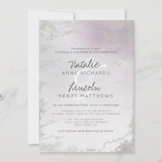 Invitación Boda escarpado de Relieve metalizado plateado púrp (Anverso)