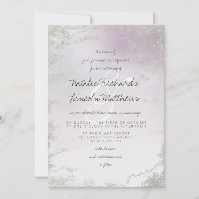 Invitación Boda escarpado de Relieve metalizado plateado púrp (Anverso)