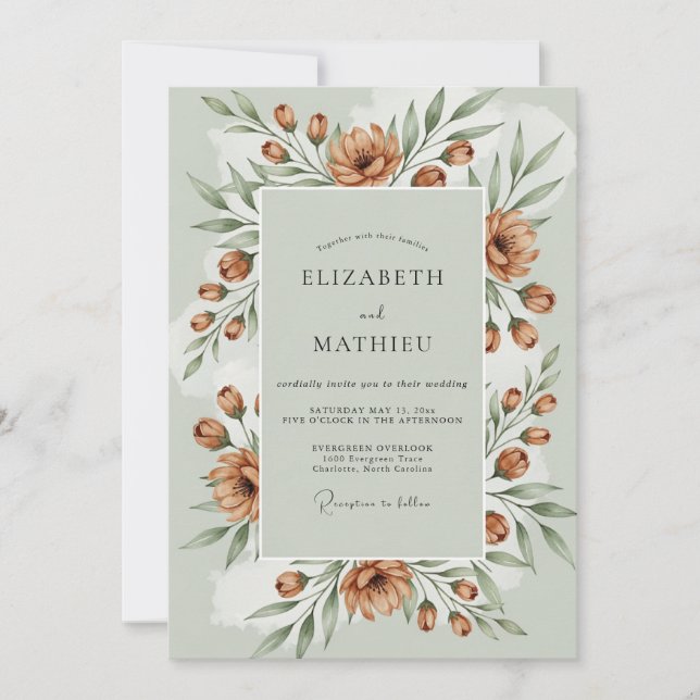 Invitación Boda escénica de otoño en verde salvia (Anverso)