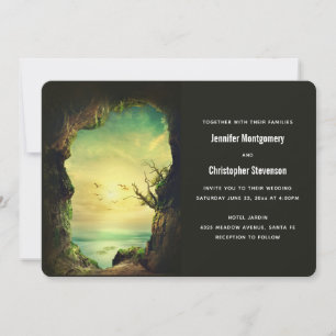 Invitación Boda escénica en la naturaleza de una cueva con vi