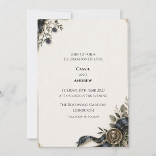 Invitación Boda Escocesa de Cardo de Tartán Naval