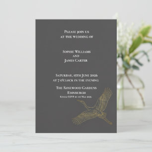 Invitación Boda Escocesa Garza Dorada Carbón Oscuro
