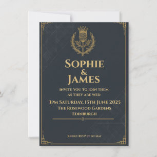 Invitación Boda escocesa I de cardo heráldico de oro y azul m