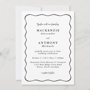 Invitación Boda Escrita a Mano Borde Negro Ondulado Todo En U