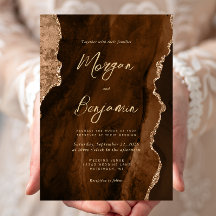 Boda Escritura Dorada Ágata Acuarela Marrón Mocha