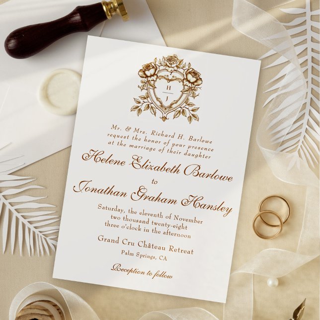 Invitación Boda Escudo de caligrafía elegante formal (Formal Elegant Calligraphy Crest Wedding Invitation)