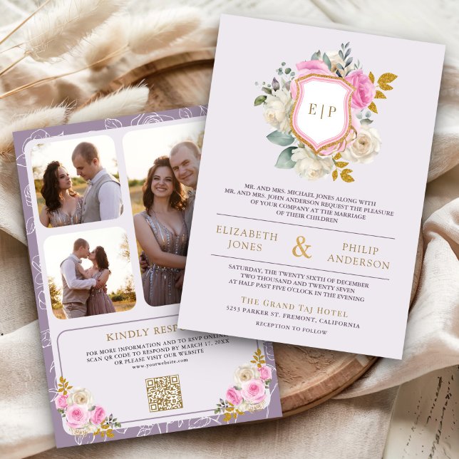 Invitación Boda Escudo de código QR de la floral rosa púrpura (Subido por el creador)