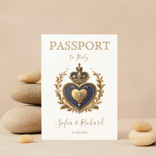 Invitación Boda Escudo de oro de Passport de destino (Subido por el creador)