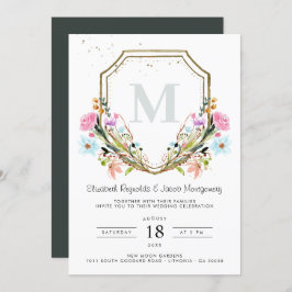 Invitación Boda Escudo de oro elegante de flores silvestres r