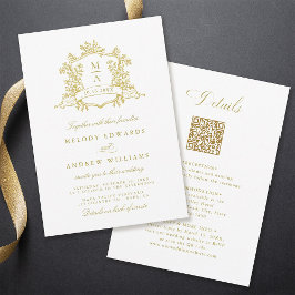 Invitación Boda Escudo floral clásico de oro todo en uno