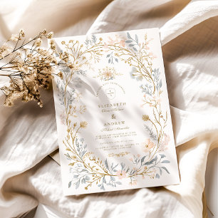 Invitación Boda Escudo floral neutra elegante
