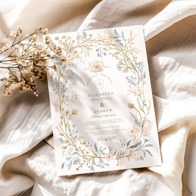 Invitación Boda Escudo floral neutra elegante (Subido por el creador)