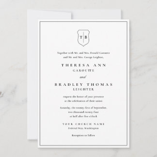 Invitación Boda Escudo negro clásico elegante monograma