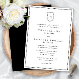 Invitación Boda Escudo negro clásico elegante monograma