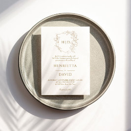 Invitación Boda escudo oro botánico simple elegante