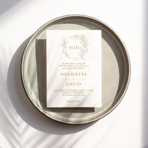 Invitación Boda escudo oro botánico simple elegante