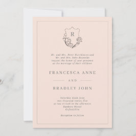 Invitación Boda Escudo Rubor Jasmine Monograma clásico