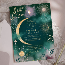 Invitación Boda Esmeralda de la Luna Mágica Celestial y las E