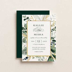 Invitación Boda Esmeralda del marco de follaje botánico natur