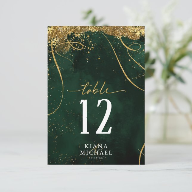 Invitación Boda Esmeralda ID867 de resumen de oro de líneas f (Anverso de pie)